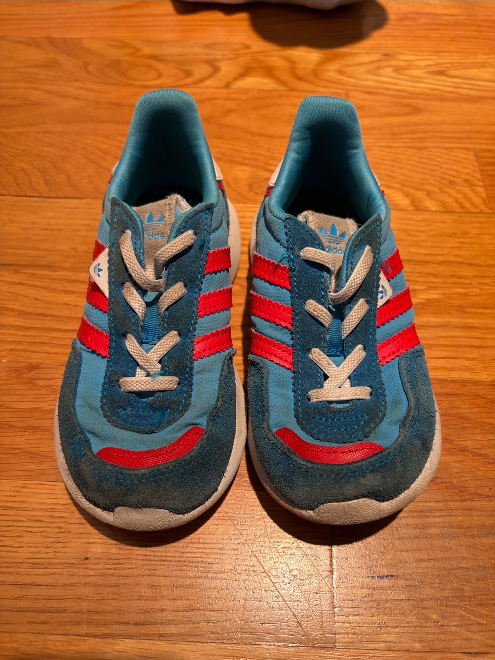 adidas Kids Teal and Red Retro Runner Sneakers